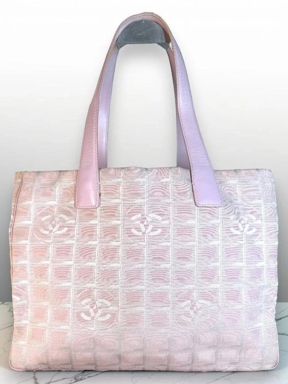 Chanel Vintage Y2K Pink Travel Line Large CC Jacquard Tote with COA